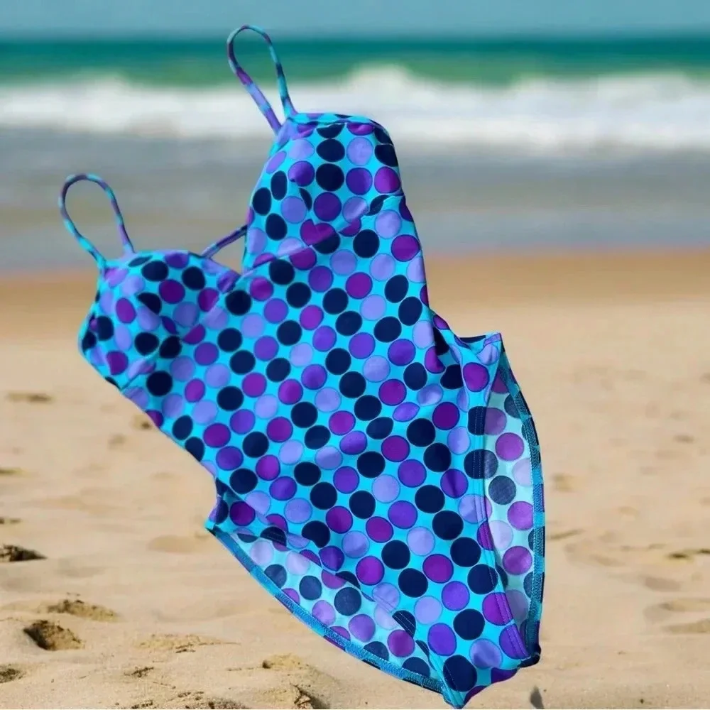 Vintage 80s/90’s Baltex purple polka dot one piece swimsuit -10